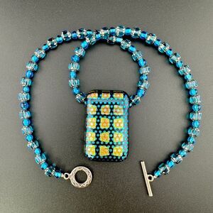 Gorgeous Dichroic Art Glass Beaded Necklace Sterling Silver 925 Toggle Blue 16.5